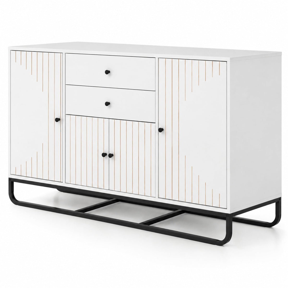 Airfind Modern Buffet Sideboard Cabinet w/ 2 Drawers Adjustable Shelves for Dining Room, 176 lbs Capacity, Engineered Wood Metal Frame, White