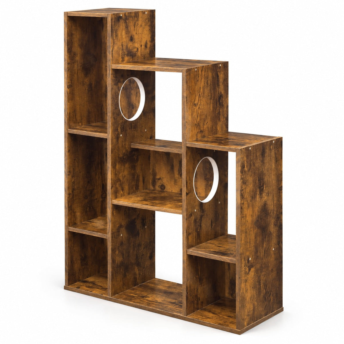 Airfind Modern Cat Bookshelf Cat Tree 8-Section Storage Cabinet with 2 Round Holes, 22 lbs Capacity, Engineered Wood Frame, Brown