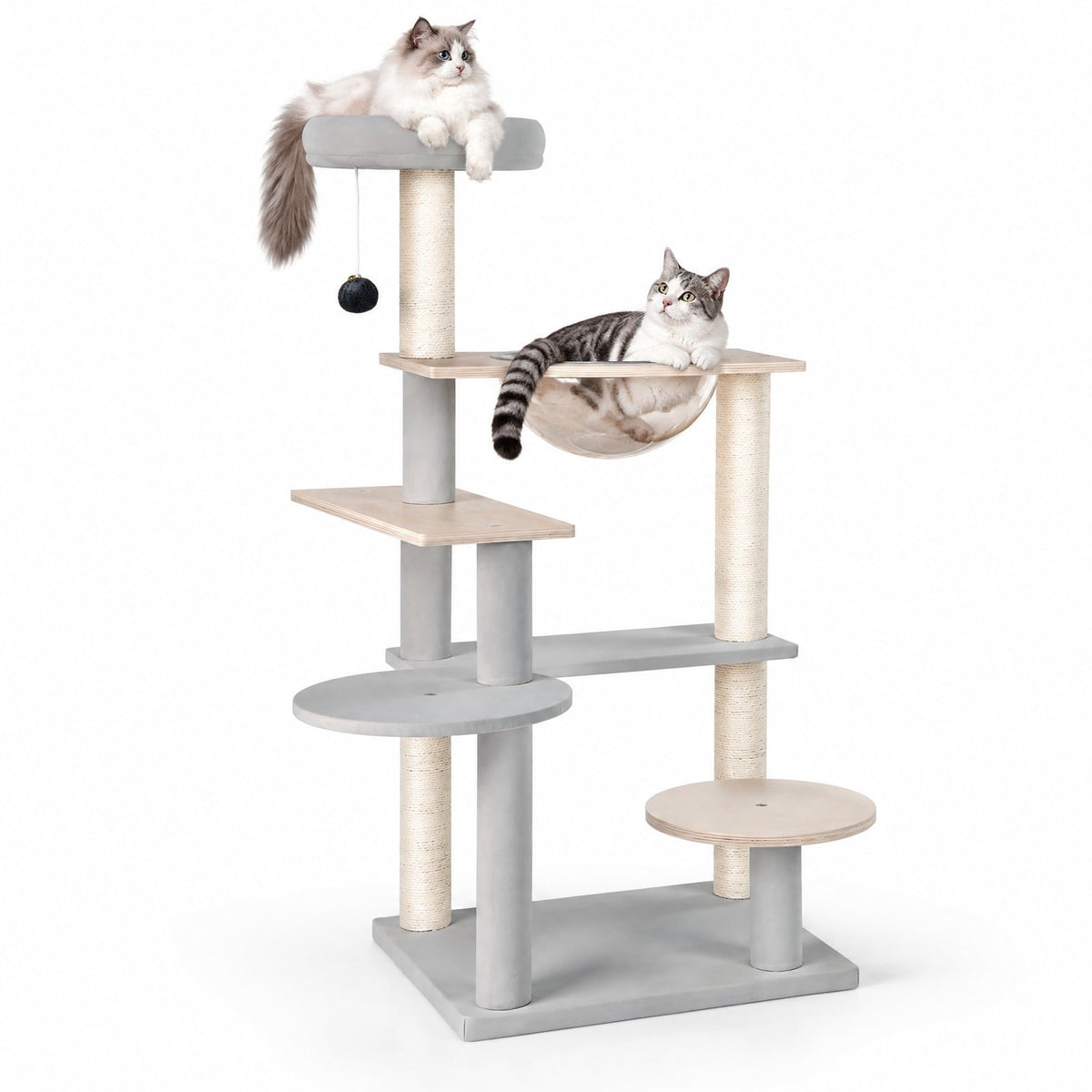 Airfind Modern Cat Tree 44 Inch Multi-level Cat Tower with Removable Padded Top Perch, 22 Lbs Capacity with Solid Plywood Sisal Engineered, Natural