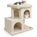 Airfind Modern Cat Tree Space-saving Cat Tower with Upholstered Perch and 2 Cat Condos, 22 lbs Capacity, 24 x 16 x 25.5 Condo Footprint, Beige