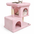 Airfind Modern Cat Tree Space-saving Cat Tower with Upholstered Perch and 2 Cat Condos, 22 lbs Capacity, 24 x 16 x 25.5 Condo Footprint, Pink