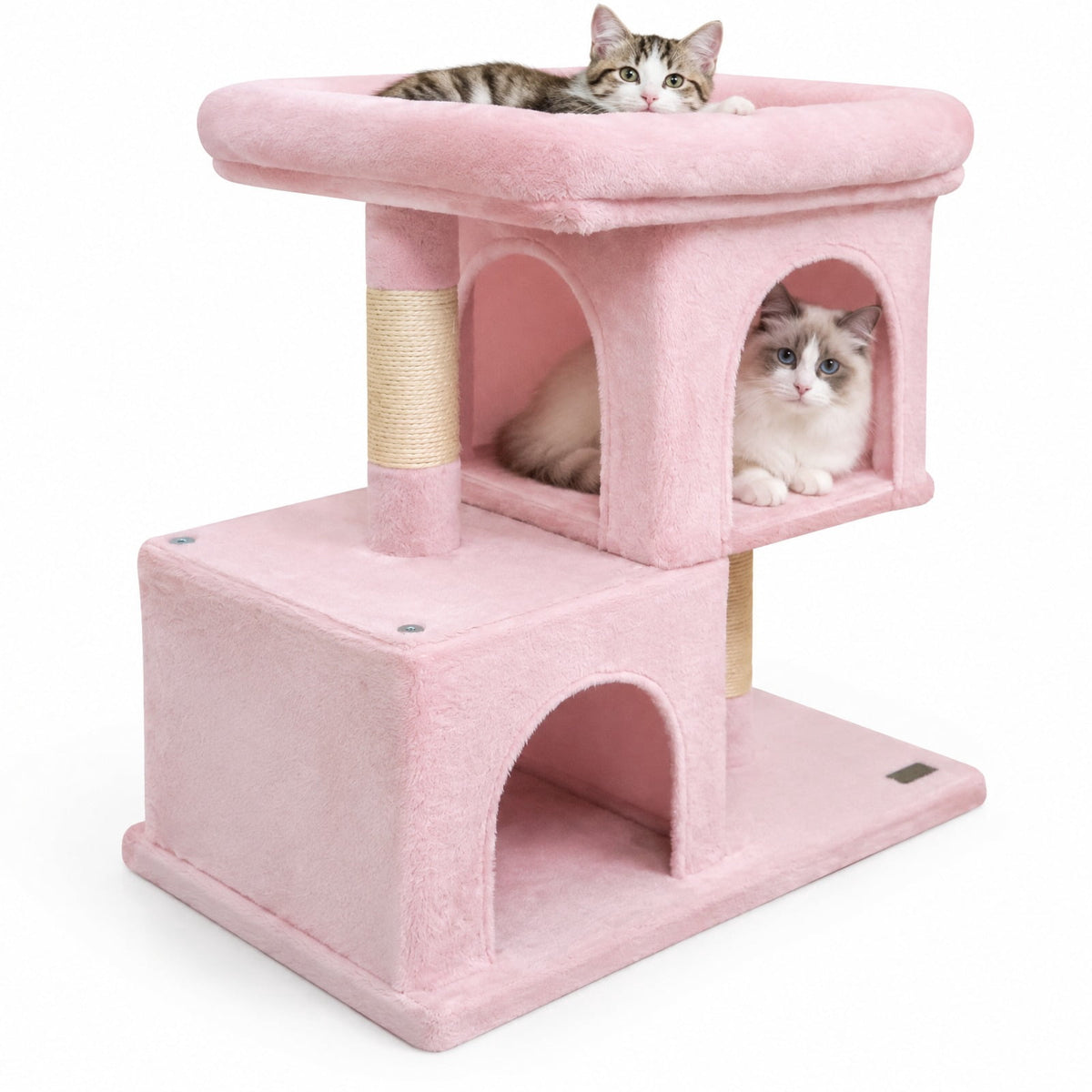 Airfind Modern Cat Tree Space-saving Cat Tower with Upholstered Perch and 2 Cat Condos, 22 lbs Capacity, 24 x 16 x 25.5 Condo Footprint, Pink