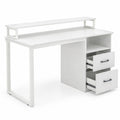 Airfind Modern Computer Desk with Power Outlets and File Drawer, 135 lbs Capacity, Engineered Wood Metal Frame, 48 Inch x 20 Inch x 35 Inch Footprint, White