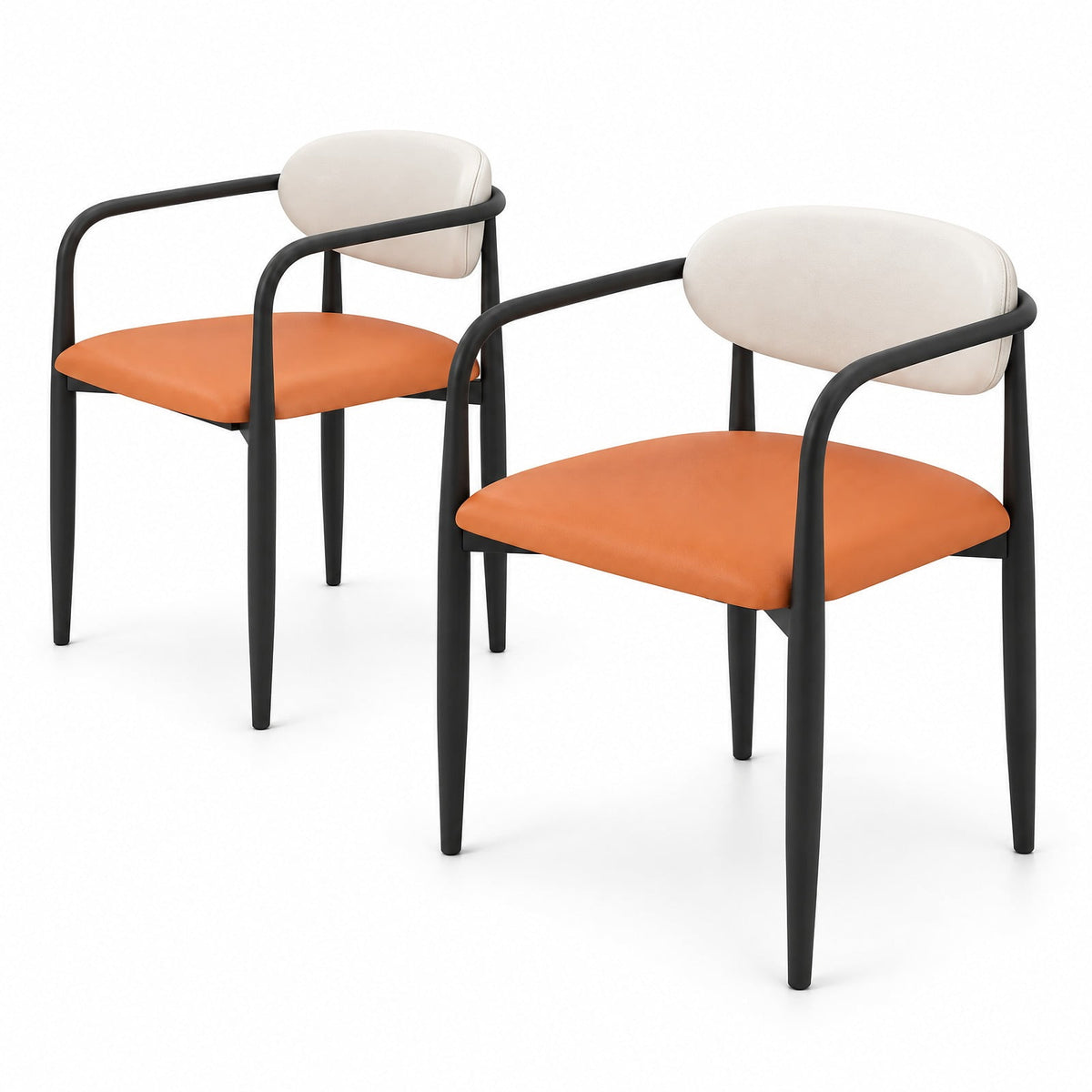 Airfind Modern Dining Chairs Set of 2 with Padded Seat and Curved Back, 330 lbs Capacity, Metal Sponge PU Leather Plywood Frame, White