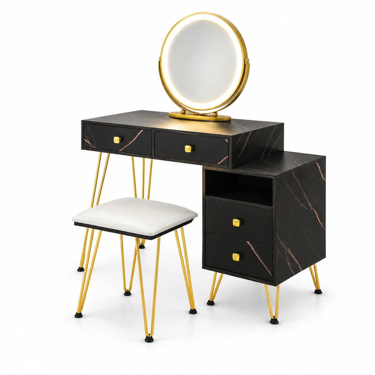 Airfind Modern Dressing Table with Storage Cabinet, 88 lbs Capacity, Steel plywood wood sponge glass Frame, 31.5in x 16in x 30in Footprint, Black