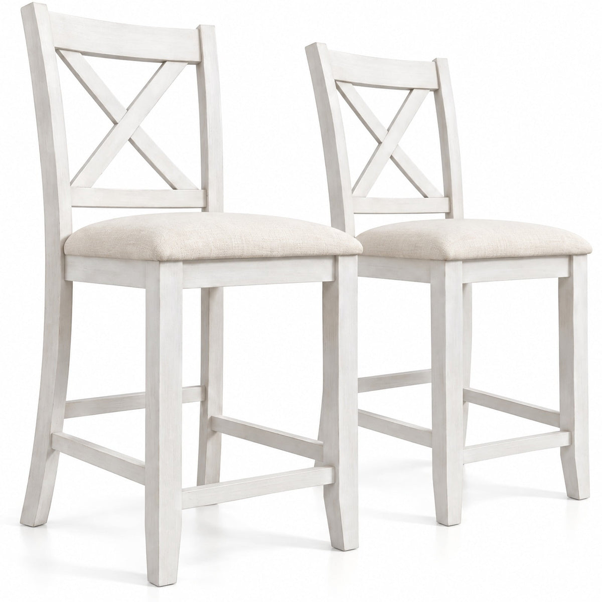 Airfind Modern Farmhouse Counter Height Stools with Footrest and Cushion, 330 lbs Capacity, Rubber MDF Linen Sponge Frame, White