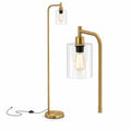 Airfind Modern Floor Lamp with Hanging Glass Lampshade and Foot Switch, 10in x 66inSize of Lampshade 5.5in x 6.5inLength of Footprint, Black