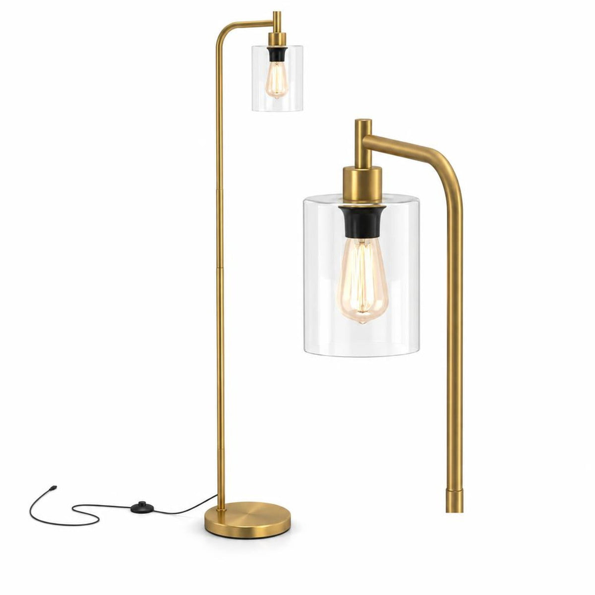 Airfind Modern Floor Lamp with Hanging Glass Lampshade and Foot Switch, 10in x 66inSize of Lampshade 5.5in x 6.5inLength of Footprint, Black