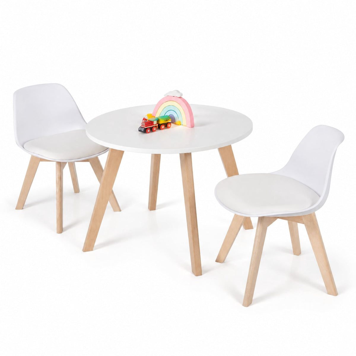 Airfind Modern Kids Activity Play Table and 2 Chairs Set with Beech Leg Cushion, 176 lbs Capacity, MDF beech wood PP Frame, 23.5 x 20 Footprint