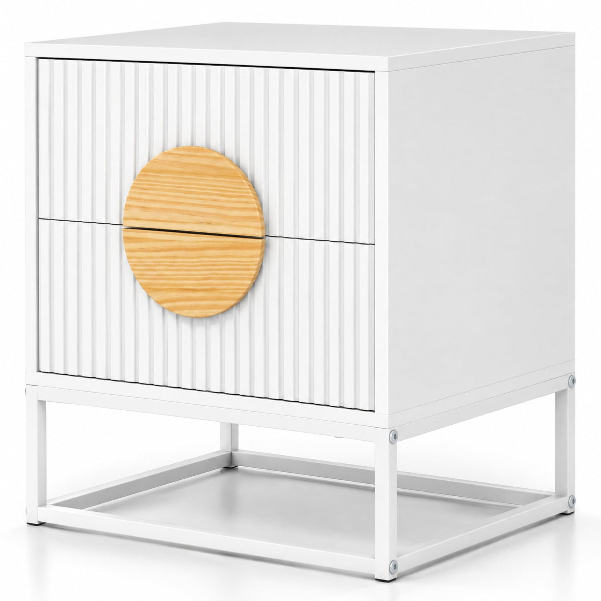 Airfind Modern Mid Century Fluted Nightstand with 2 Drawers and Pine Wood Handles for Bedroom, 66 lbs Capacity, Engineered Wood MDF Pine Wood Frame
