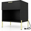 Airfind Modern Nightstand with Charging Station, Engineered Wood Metal MDF Frame, 18in x 16in x 23in Interior Footprint, Black