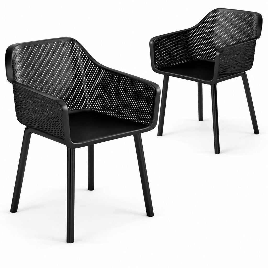 Airfind Modern Plastic Dining Chairs Set of 2 Kitchen Armchairs with Breathable Mesh Backres, 330 Lbs Capacity, PP, Black