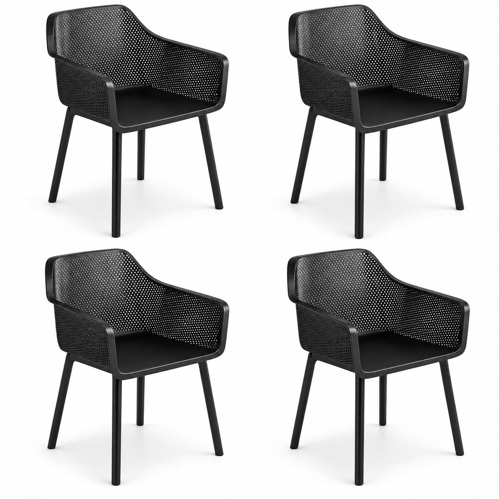 Airfind Modern Plastic Dining Chairs Set of 4 Kitchen Armchairs with Breathable Mesh Backrest, 330 lbs Capacity, PP Frame, Black