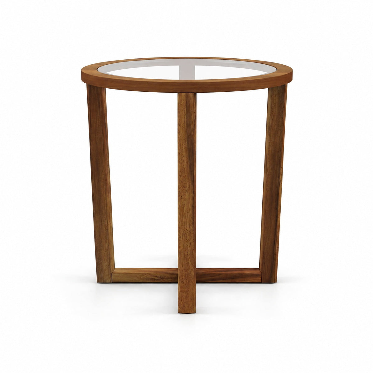 Airfind Modern Round End Table Sofa Side Table with Transparent Tempered Glass Top, 90 lbs Capacity, Tempered Glass Acacia Wood MDF Plywood Frame