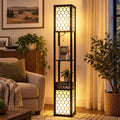 Airfind Modern Shelf Freestanding Floor Lamp with Double Lamp Pull Chain and Foot Switch, MDF Frame, 10in x 10in x 62in Footprint, Black+ White