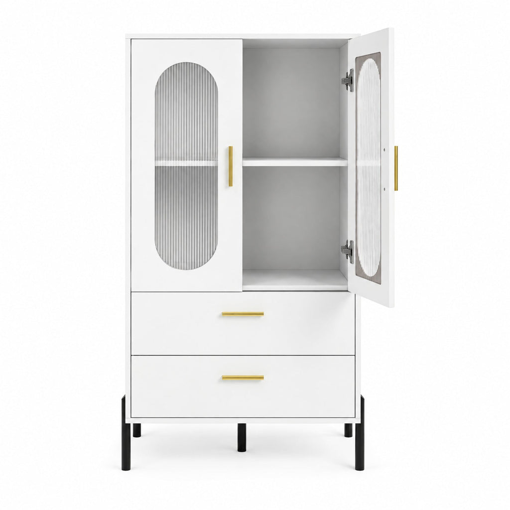 Airfind Modern Sideboard Buffet Cabinet with Fluted Doors, 23.5 x 16 x 47Inner Footprint, White, Dimensions 23.5 x 16 x 47Inner
