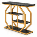 Airfind Modern Sofa Table Behind Couch 4-Tier Console Table with Faux Marble Tabletop, 110 lbs Capacity, MDF Metal Frame, Black