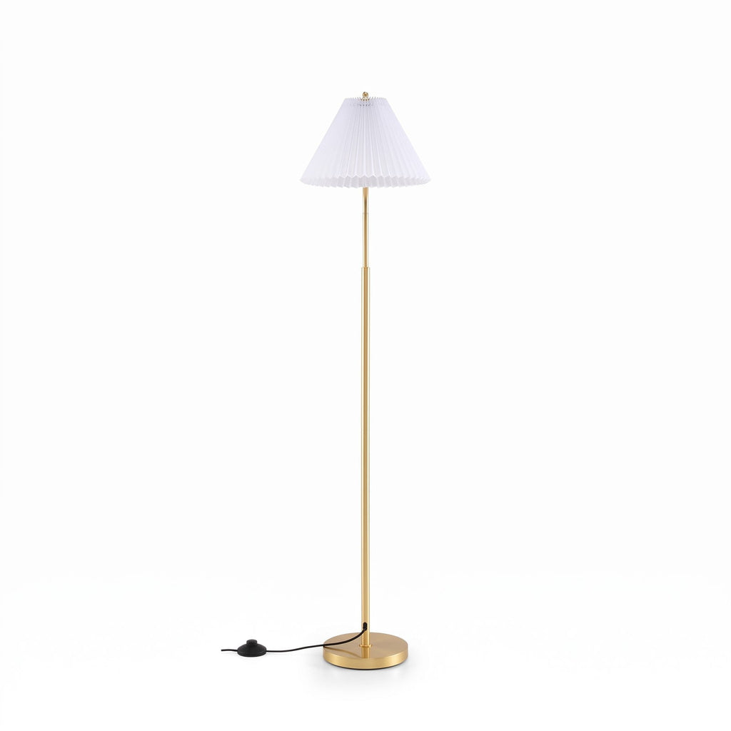 Airfind Modern Standing Lamp with Adjustable Lamp Head and Pleated Lampshade, Metal PVC Polyester Fabric Frame, 13 x 9 Footprint, Gold + White