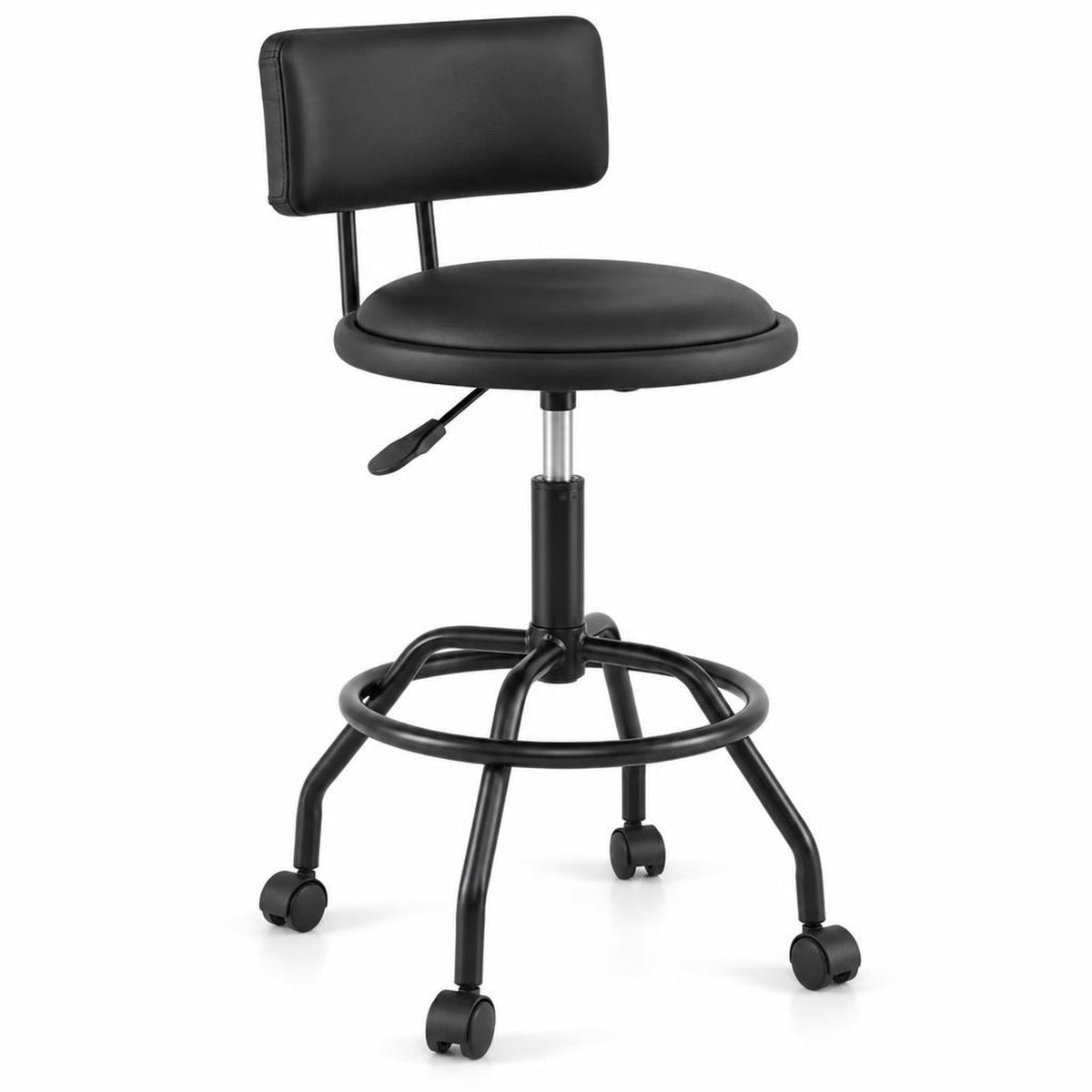 Airfind Modern Swivel Height Adjustable Bar Stool with Backrest, Bar Chair 330 lbs Capacity, Metal PU Leather Sponge Plywood Frame, Black