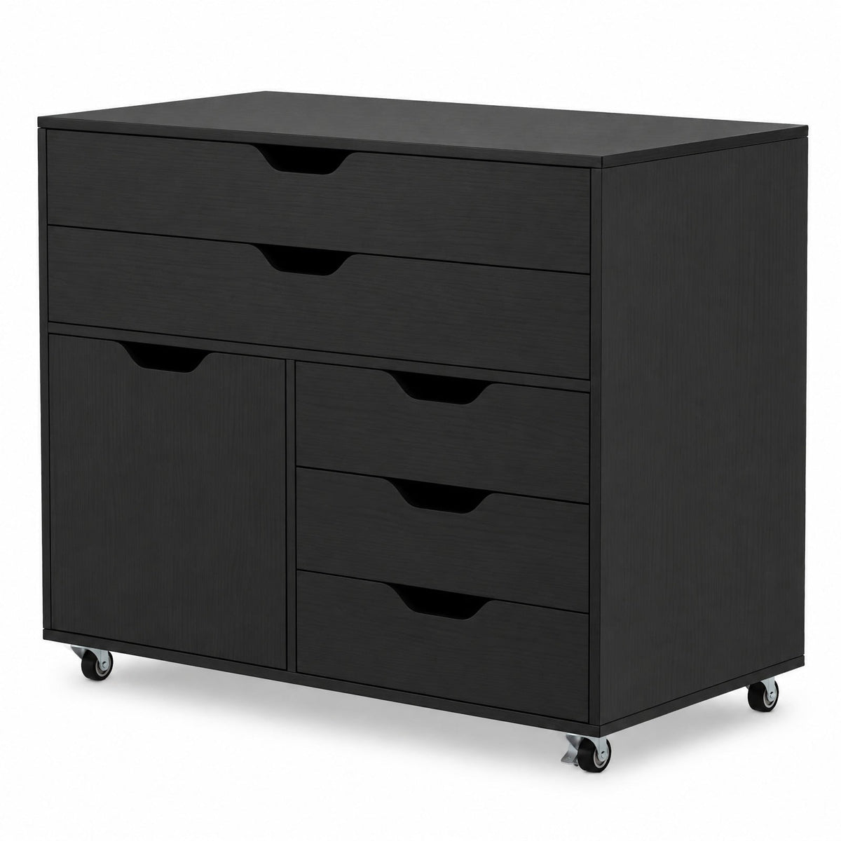 Airfind Modern Vertical 5-Drawer Mobile Chest with Door 5 Casters, 220 lbs Capacity, Engineered Wood MDF Metal Frame, 30.5in x 16in x 25in Footprint