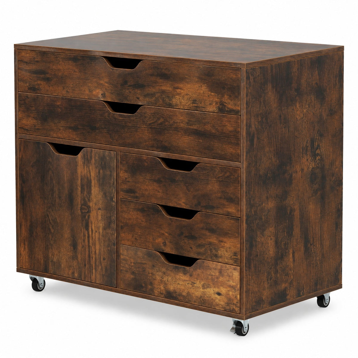 Airfind Modern Vertical 5-Drawer Mobile Chest with Door 5 Casters, 220 lbs Capacity, Engineered Wood MDF Metal Frame, 30.5in x 16in x 25in Footprint