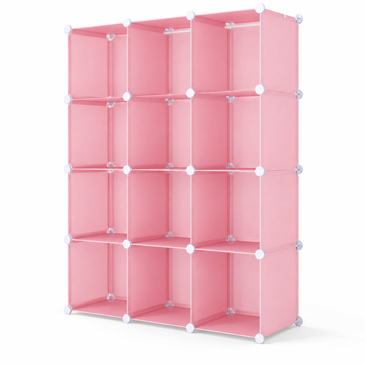 Airfind Modular Baby Wardrobe with 10 Cubes Hanging Rod and Shelves Stackable, 6.5 lbs Capacity, PP Frame, 43 x 14 x 57 Footprint, Pink
