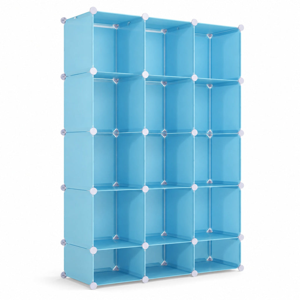 Airfind Modular Baby Wardrobe with 13 Cubes and Hanging Rod and Shelves Stackable, 6.5 lbs Capacity, PP Frame, 43 x 14 x 63 Footprint, Blue