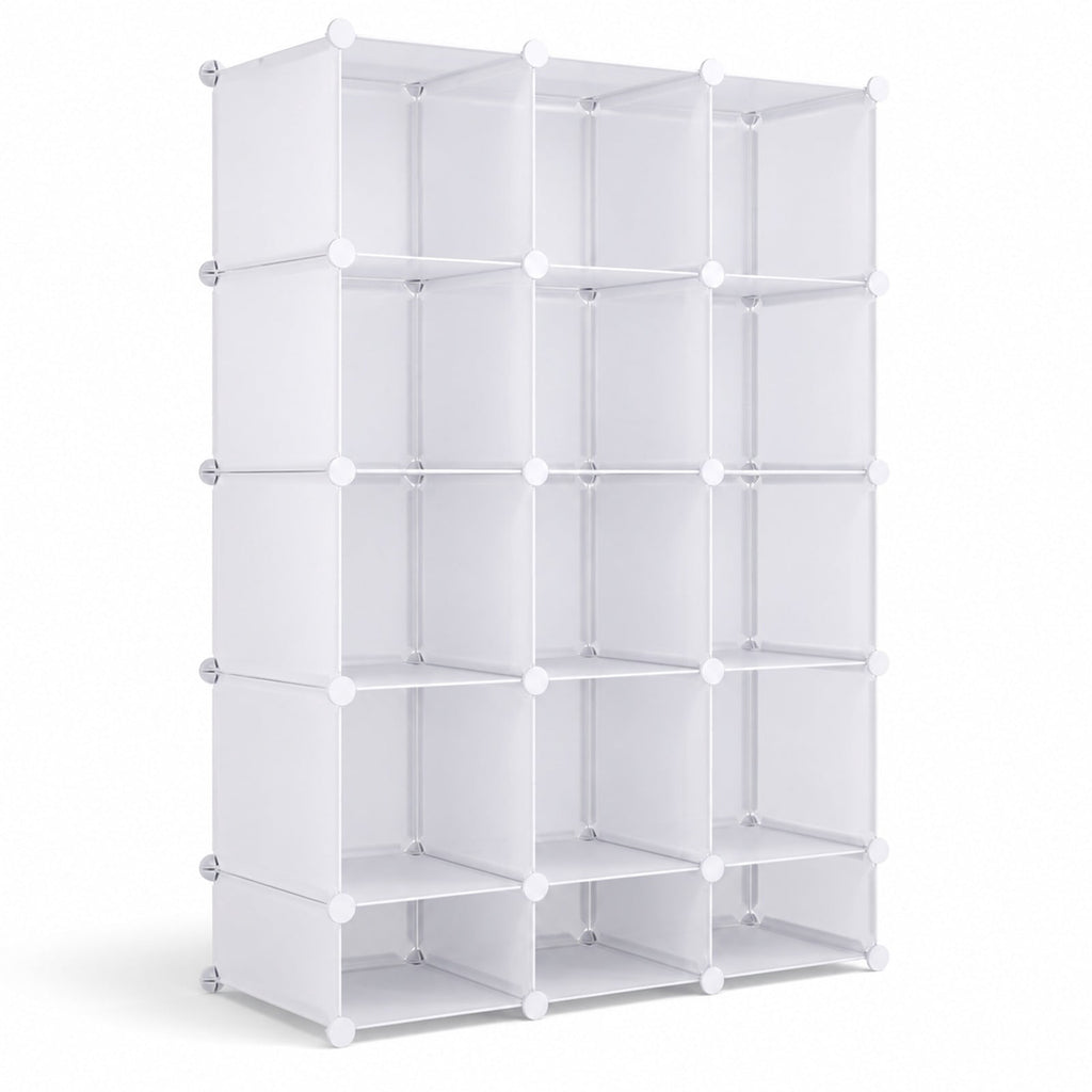 Airfind Modular Baby Wardrobe with 13 Cubes and Hanging Rod and Shelves Stackable, 6.5 lbs Capacity, PP Frame, 43 x 14 x 63 Footprint, White