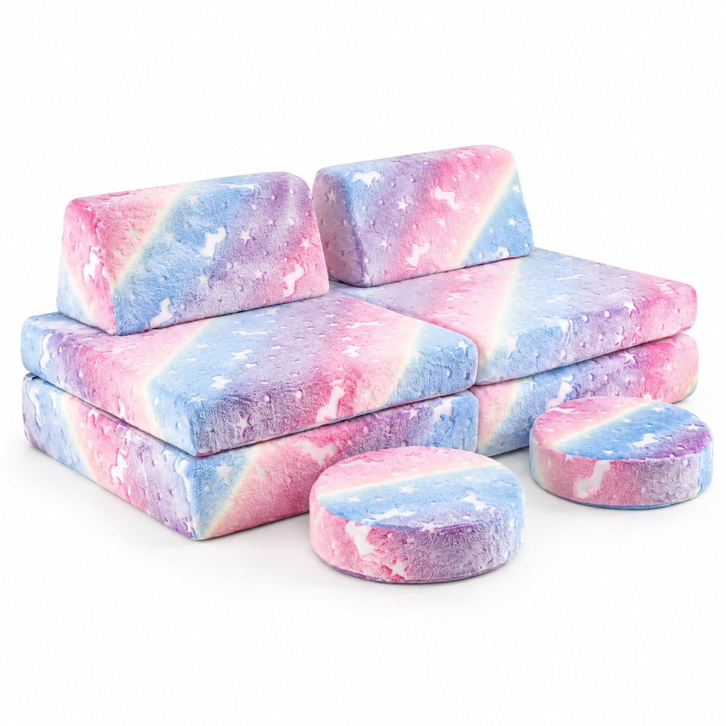 Airfind Play Couch Set, Modular Youth, Glow in the Dark with Portable Handles, Flannel Fabric Sponge Frame, for 3+ Years Old, Natural