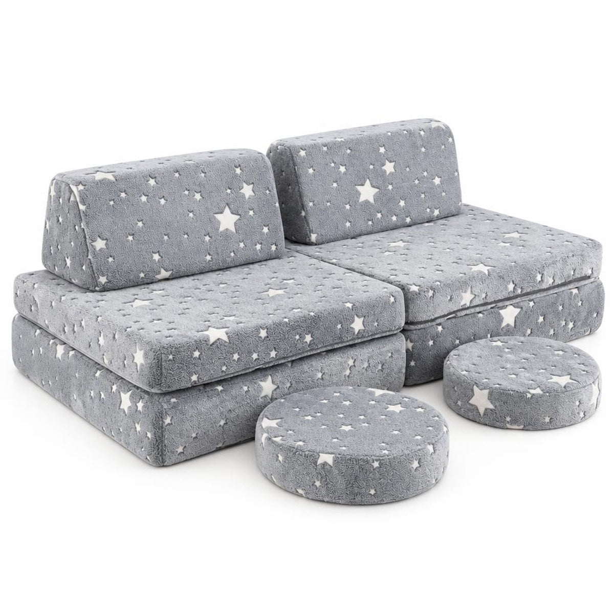 Airfind Modular Youth Play Couch Set Glow in the Dark with Portable Handles, Flannel Fabric Sponge, for 3 and Years Old, Gray