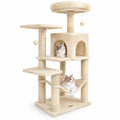 Airfind Multi-Level Cat Tower with 2-Door Condo and Padded Top Perch, PP Cotton Fabric Sisal Engineered Wood Overall Height 44 Base Frame, Beige