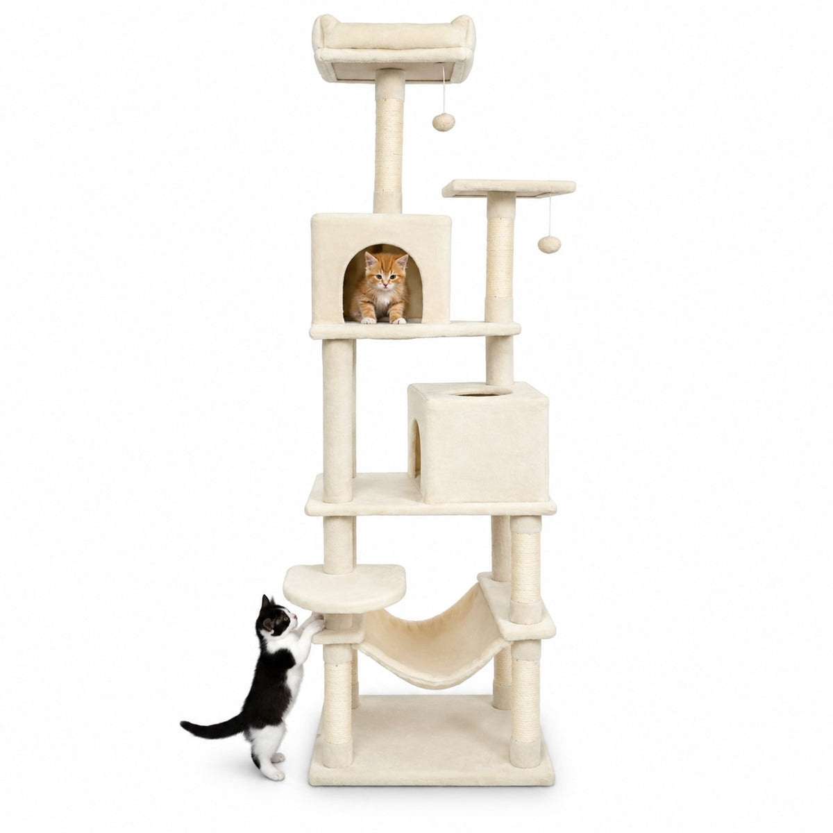 Airfind Multi-level Cat Tree Modern Cat Tower with Upholstered Perch and 2 Cat Condo, 24 x 18.5 Footprint, Beige