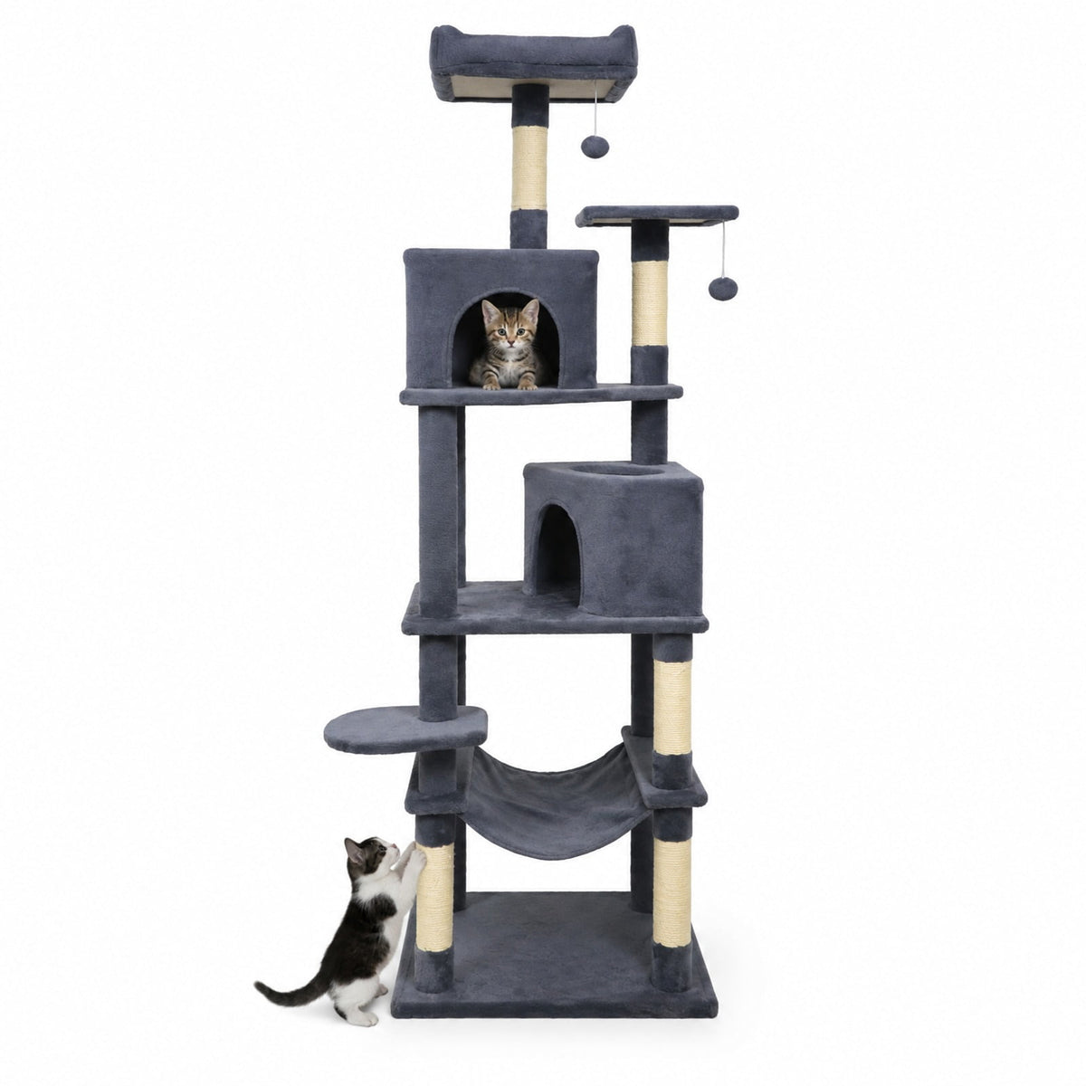 Airfind Multi-level Cat Tree Modern Cat Tower with Upholstered Perch and 2 Cat Condo, 24 x 18.5 Footprint, Dark Gray