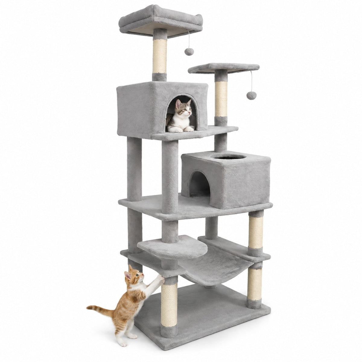 Airfind Multi-level Cat Tree Modern Cat Tower with Upholstered Perch and 2 Cat Condo, 24 x 18.5 Footprint, Gray