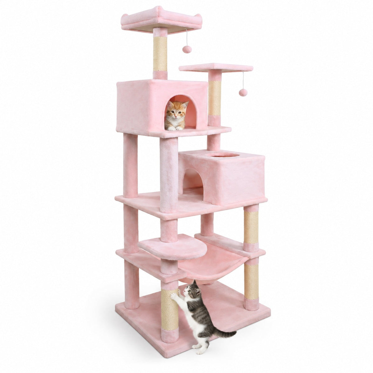 Airfind Multi-level Cat Tree Modern Cat Tower with Upholstered Perch and 2 Cat Condo, 24 x 18.5 Footprint, Pink