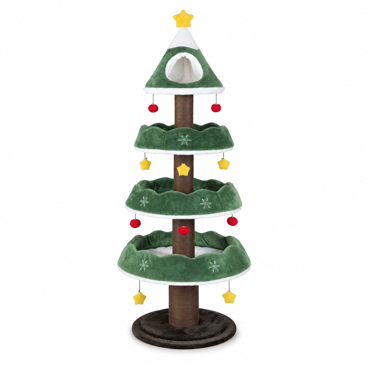 Airfind Multi-level Christmas Cat Tree with 3 Platforms and Upholstered Top Perch, 33 lbs Capacity, 27.5in x 70.5in Base Footprint, Multicolor