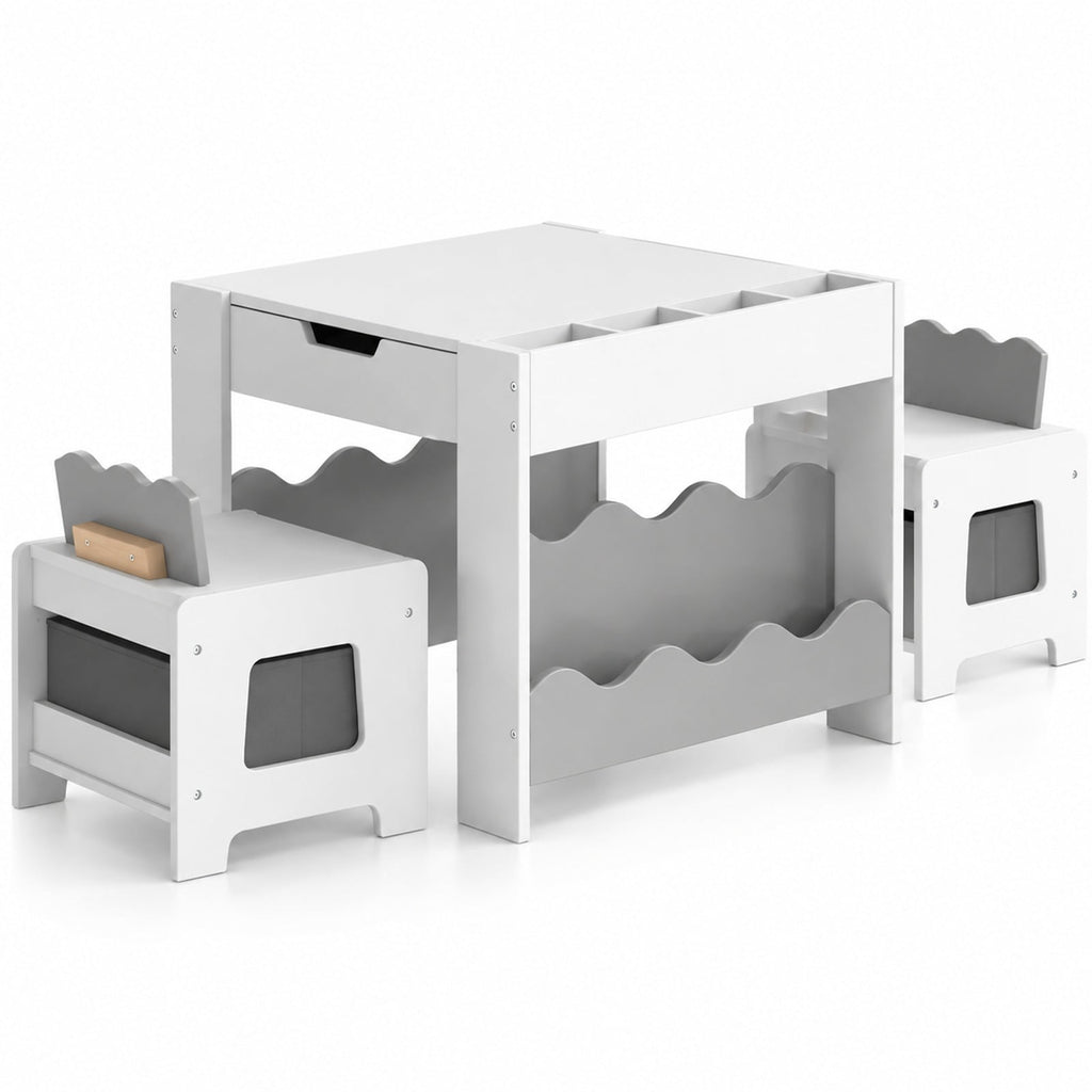 Airfind Multi-purpose Activity Kids Table and Chairs Set with Double-sided Tabletop, 55 lbs Capacity, MDF Frame, 26 Inch x 25 Inch x 19 Inch Footprint, Gray