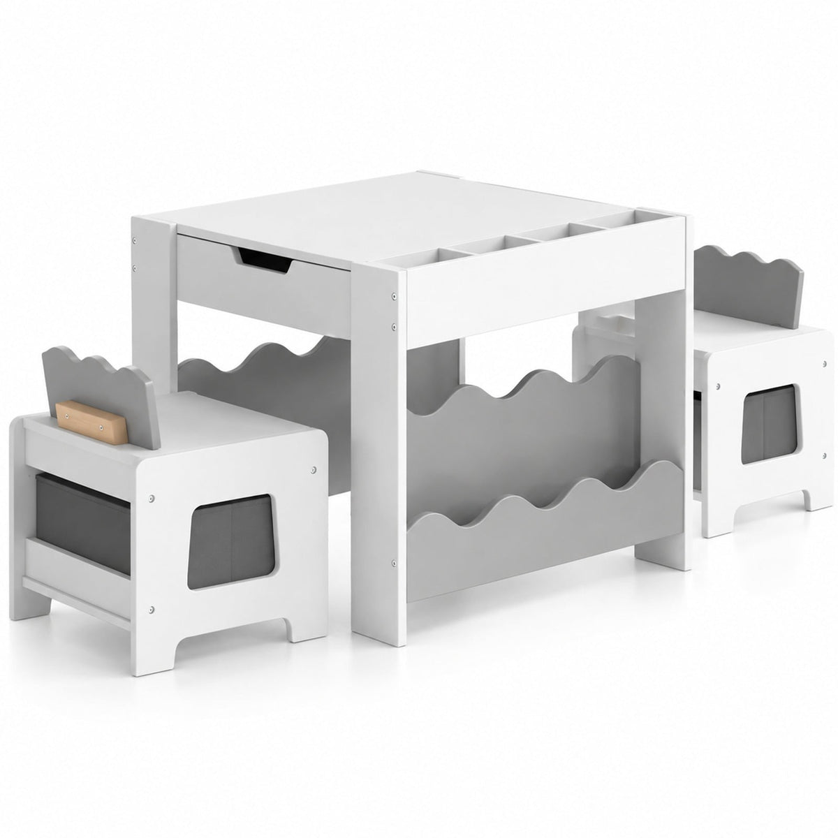 Airfind Multi-purpose Activity Kids Table and Chairs Set with Double-sided Tabletop, 55 lbs Capacity, MDF Frame, 26 Inch x 25 Inch x 19 Inch Footprint, Gray