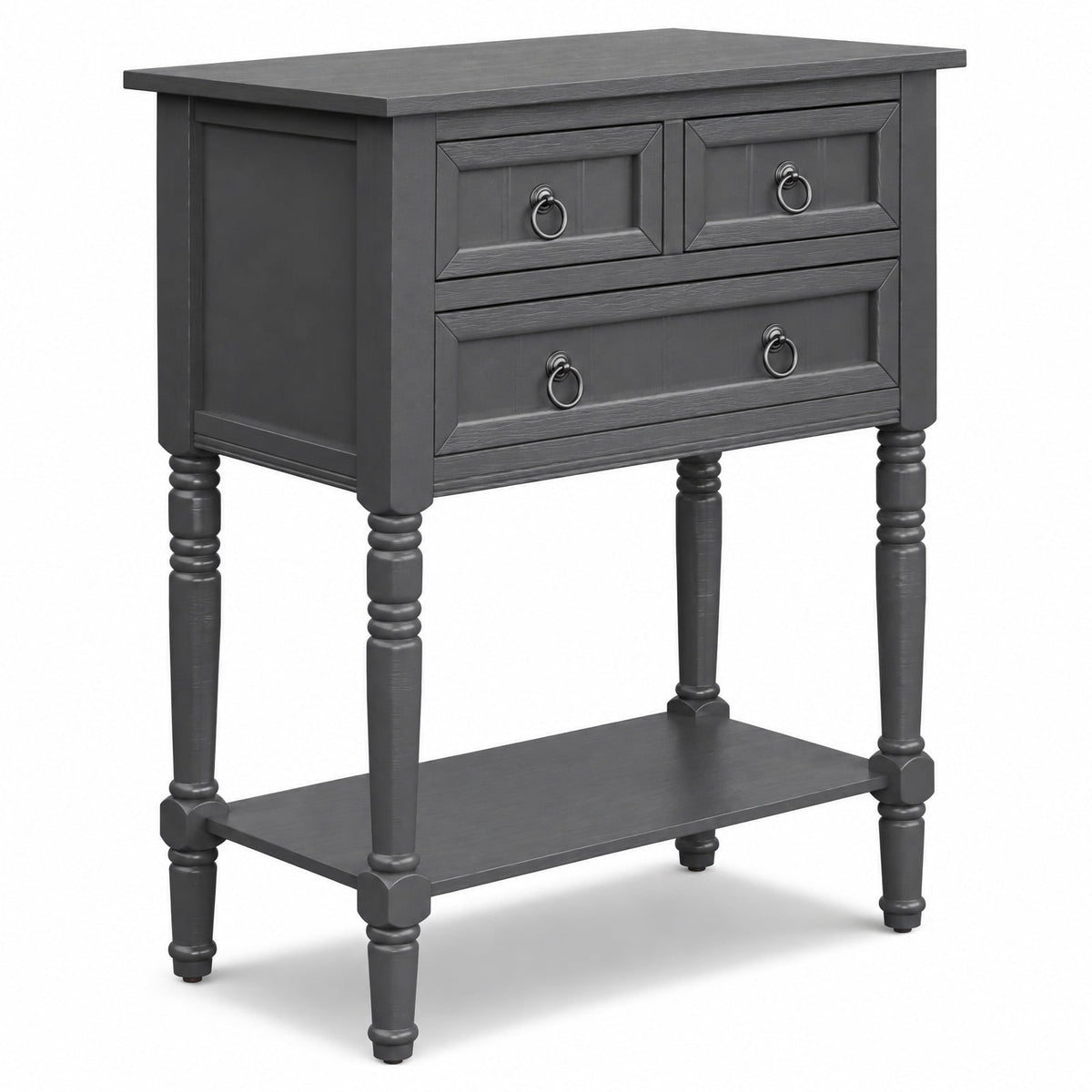 Airfind Narrow Console Table with 3 Storage Drawers and Open Bottom Shelf, 154 lbs Capacity, MDF Rubber wood Acacia Wood Frame, Gray