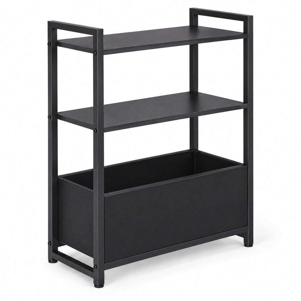 Airfind Narrow End Table with Storage Shelves and Metal Frame, 25 lbs Capacity, Engineered Wood Metal Fabric Frame, 19 x 8 x 25.5 Footprint