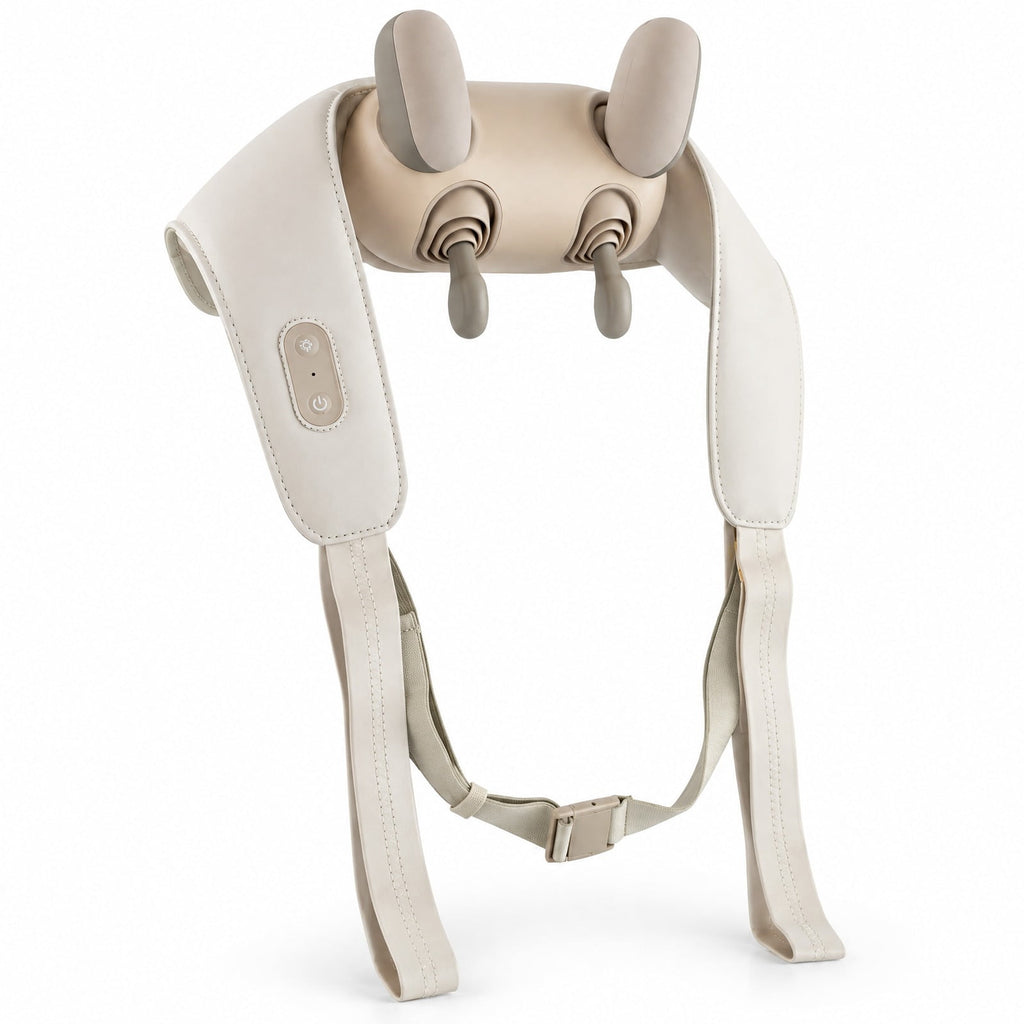 Airfind Neck Shoulder Massager with 2 Heat Levels for Pain Relief, PU ABS Silicone Frame, 8 x 20 x 5.5 Footprint, Beige