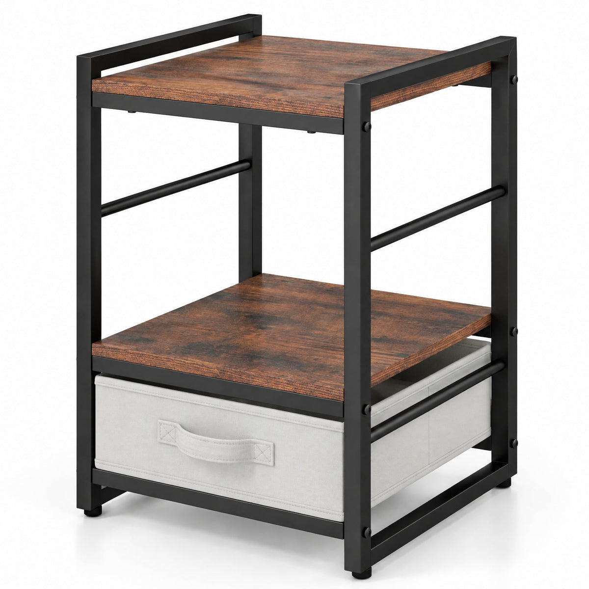 Airfind Nightstand Industrial Bedside Table with Open Storage Shelf and Fabric Drawer, 45 lbs Capacity, 16 x 16 x 24 Footprint, Brown