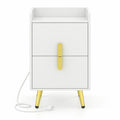 Airfind Nightstand Side Tables with 2 Drawers and Charging Station with 3 AC Outlets and 2 USB Ports, Engineered Wood MDF Metal Frame, 16 Inch x 12.5 Inch 23.5 Inch Drawer Internal Footprint, White