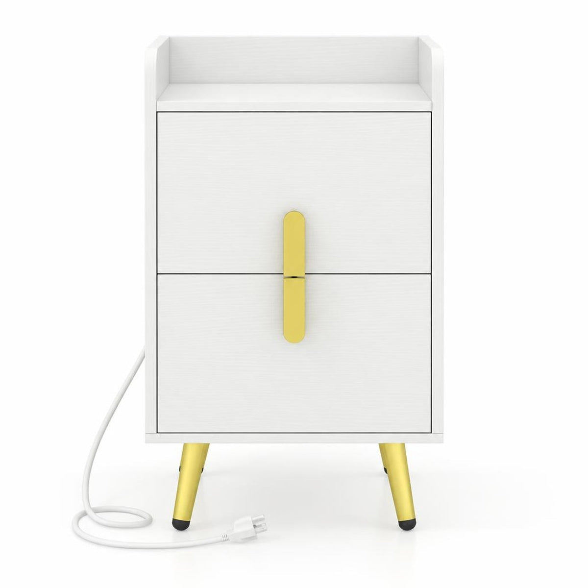 Airfind Nightstand Side Tables with 2 Drawers and Charging Station with 3 AC Outlets and 2 USB Ports, Engineered Wood MDF Metal Frame, 16 Inch x 12.5 Inch 23.5 Inch Drawer Internal Footprint, White