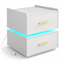 Airfind Nightstand with Charging Station LED Bedside Table with 2 Storage Drawers, 77 lbs Capacity, Engineered Wood MDF Metal Frame, White