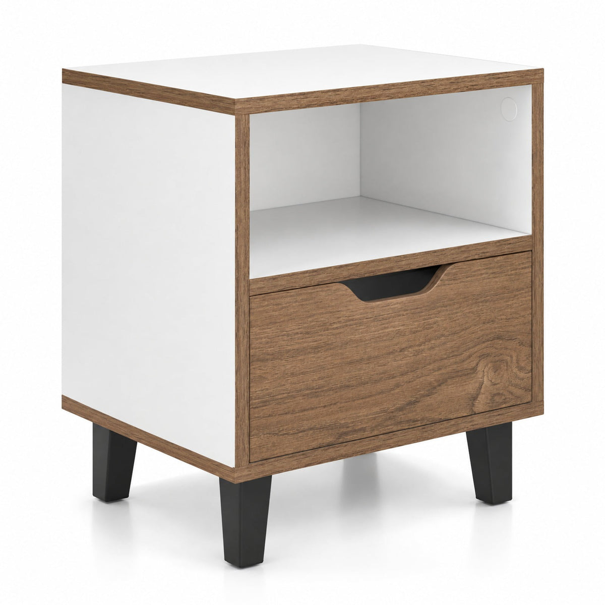 Airfind Nightstand with Drawer and Open Storage Shelf for Bedroom, 110 lbs Capacity, Engineered Wood MDF Metal Frame, 14.5in x 13in x 17.5in Footprint