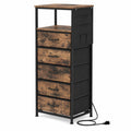 Airfind Nightstand with Integrated Charging Station 39 Inches Modern Bedside Table, 56 kg/123.5 ls Capacity, Metal MDF Non-Woven Fabric Frame, Brown