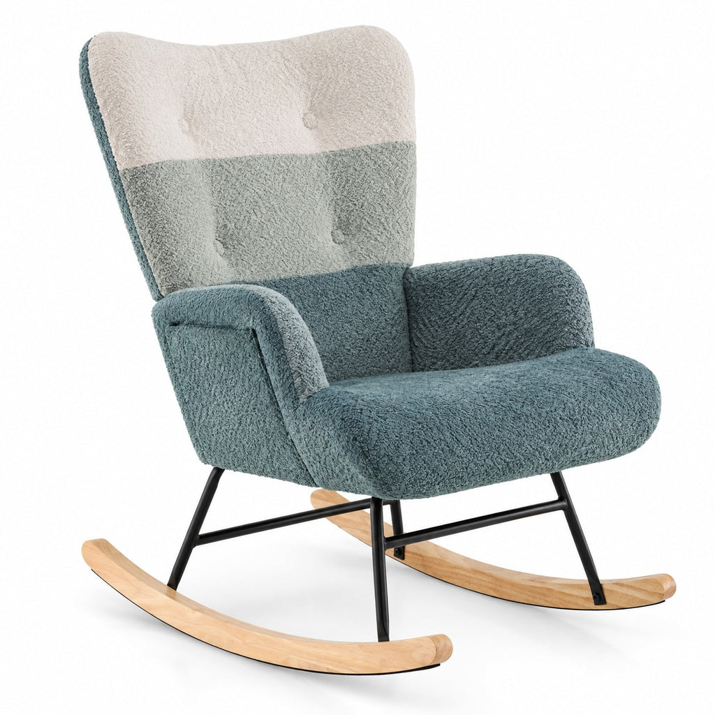 Airfind Nursery Rocking Chair with Ergonomic Armrests and High Backrest, 250 lbs Capacity, Boucle Sponge Metal Plywood Rubber Wood Frame, Colorful