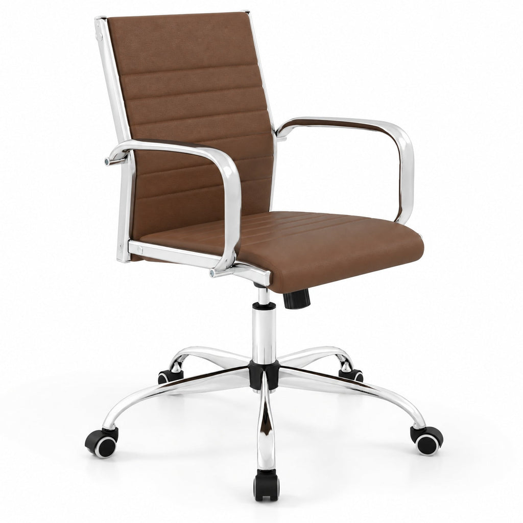 Airfind Office Chair Height Adjustable Conference Room Chair with Rocking Backrest Armrests, 330 lbs Capacity, PU Leather Sponge Metal Frame, Brown