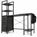Airfind Office Desk with LED Lights and Power Outlets Computer Desk with Open Shelves, 200 lbs Capacity, Engineered Wood Metal Fabric Frame, Black